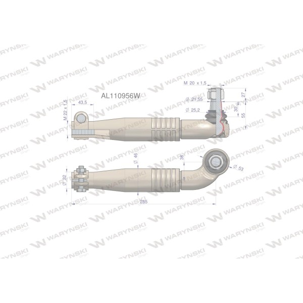 Przegub kierowniczy prawy 285mm- M22x1,5 AL110956W | Exvi