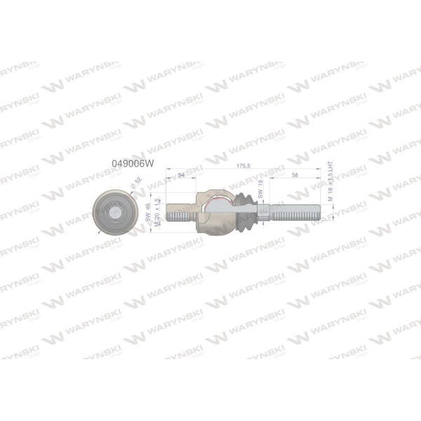 Przegub kierowniczy 175,5mm- M20x1,5 M18x1,5 049006W | Exvi