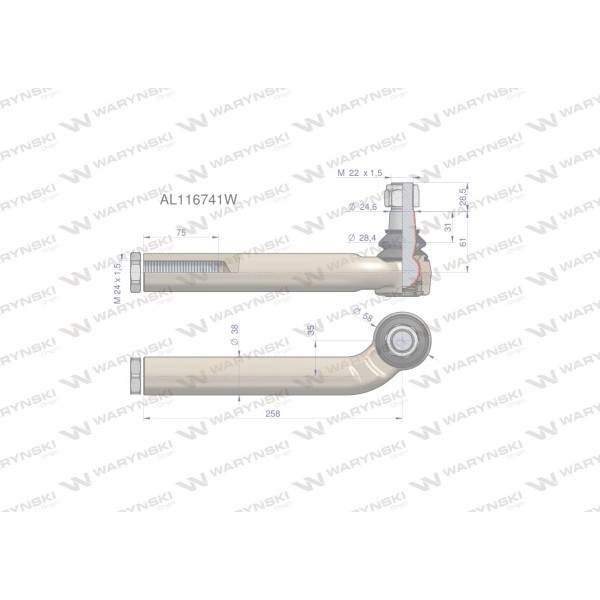 Przegub kierowniczy prawy 258mm- M24x1,5 AL116741W | Exvi