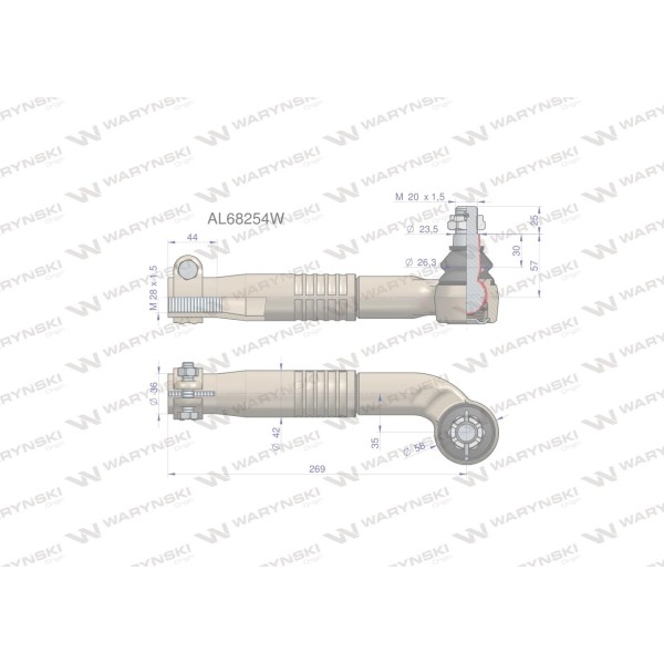 Przegub kierowniczy lewy 269mm- M28x1,5 AL68254W | Exvi