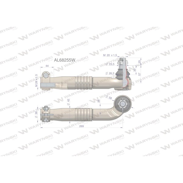 Przegub kierowniczy prawy 269mm- M28x1,5 AL68255W | Exvi