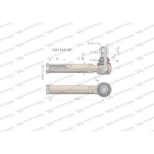 Przegub kierowniczy 212mm- M24x1,5L 126144A1W | Exvi