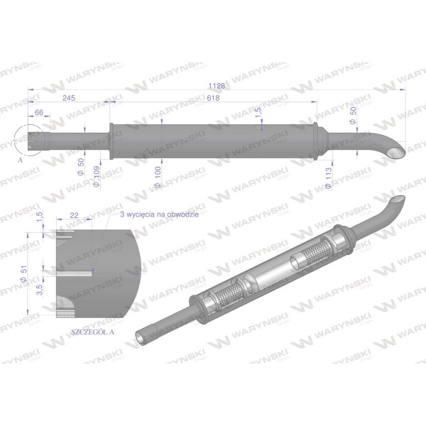 Tłumik 1128mm 3029104M1 4.8kg MF3 C-3603P 3029049W | Exvi
