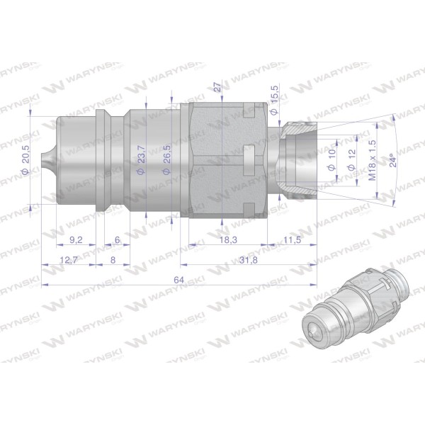 Szybkozłącze hydrauliczne wtyczka WIAM18SZ-10 | Exvi