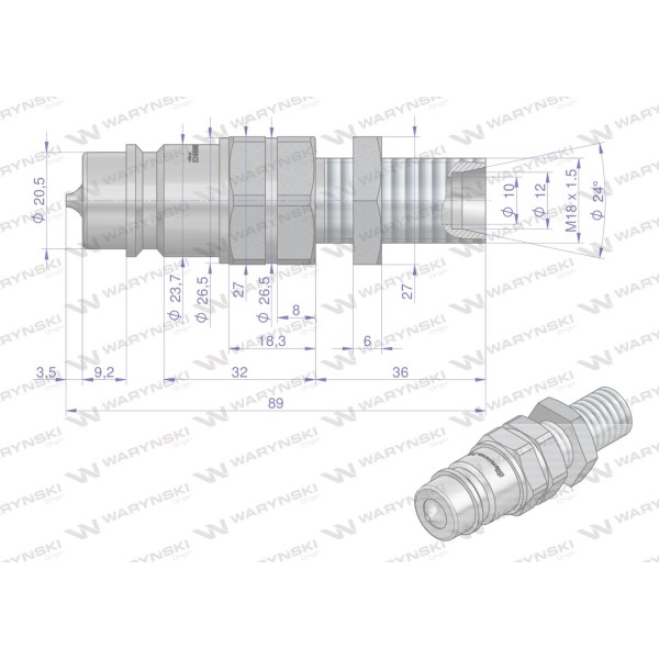 Szybkozłącze hydrauliczne wtyczka long WIAM18SZL-10 | Exvi