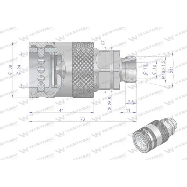 Szybkozłącze hydrauliczne gniazdo WIAM18MZ-PP-10 | Exvi