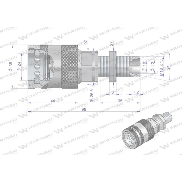Szybkozłącze hydrauliczne gniazdo WIAM18MZL-PP-10 | Exvi
