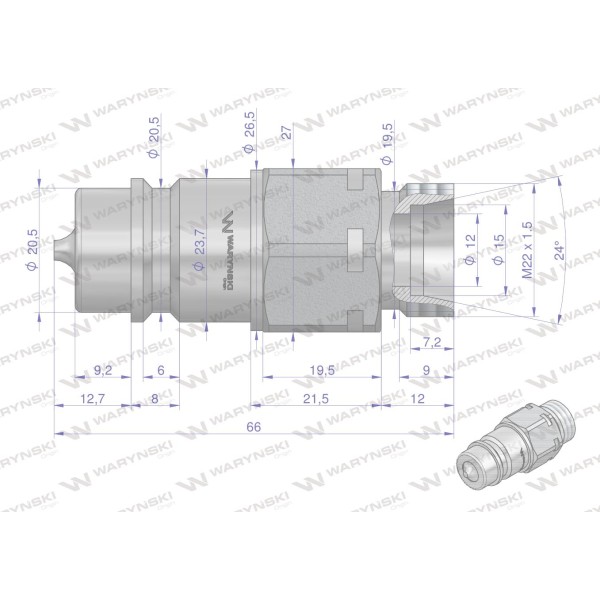 Szybkozłącze hydrauliczne wtyczka WIAM22SZ-10 | Exvi