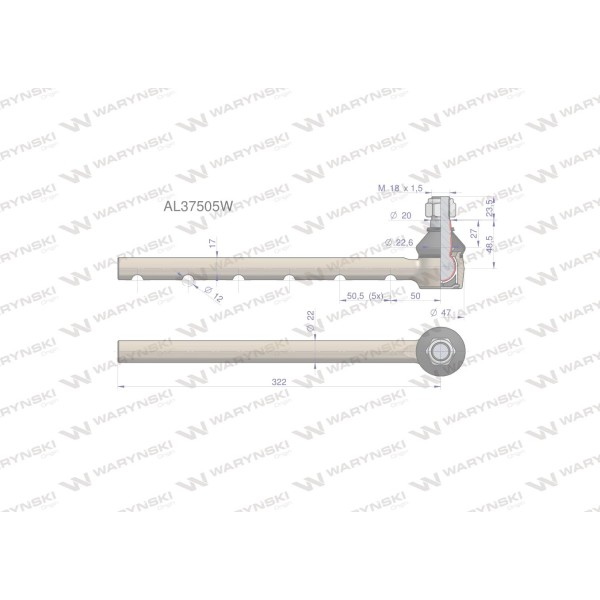 Przegub kierowniczy 322mm AL37505 WARYŃSKI AL37505W | Exvi