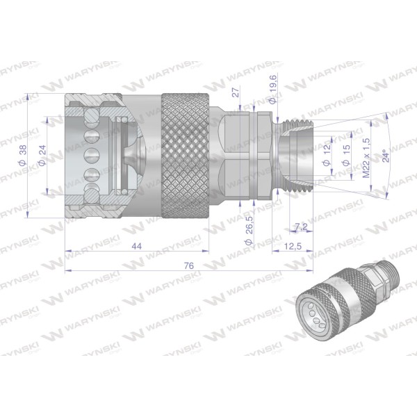 Szybkozłącze hydrauliczne gniazdo WIAM22MZ-PP-10 | Exvi
