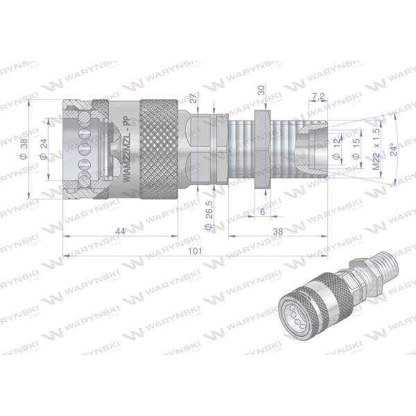 Szybkozłącze hydrauliczne gniazdo WIAM22MZL-PP-10 | Exvi