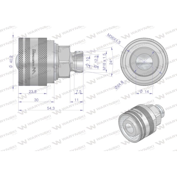Zawór wtyczka (Bizon) M18x1.5 skręcane WRSM18WT-10 | Exvi