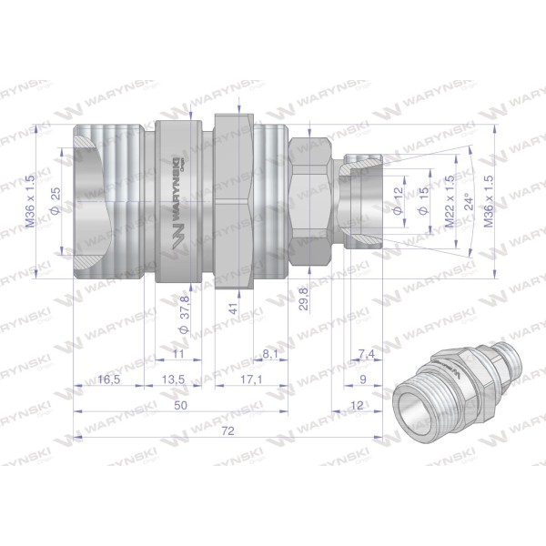Zawór gniazdo M22x1.5 skręcane WRSM22GN-10 | Exvi