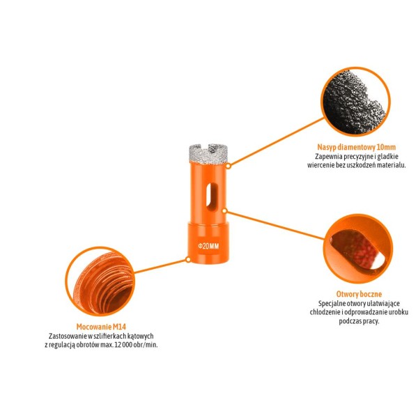Otwornica diamentowa z uchwytem M14/20 mm NB-ODI-008 | Exvi
