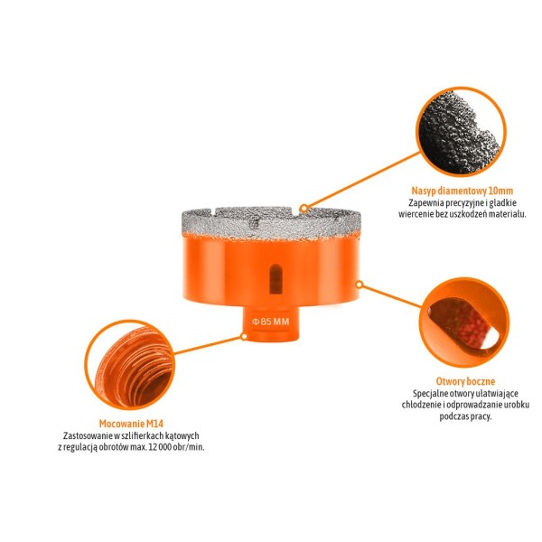 Otwornica diamentowa z uchwytem M14/85 mm NB-ODI-021 | Exvi