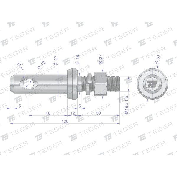 Sworzeń z gwintem T-SG22461845130 fi 22/46 mm | Exvi