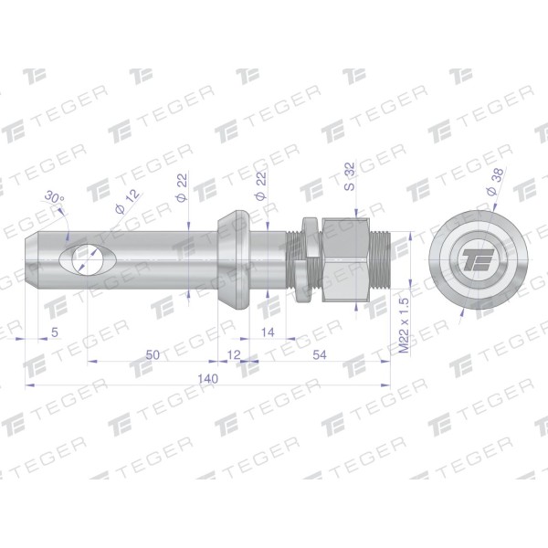 Sworzeń z gwintem T-SG22502240140 fi 22/50 mm | Exvi