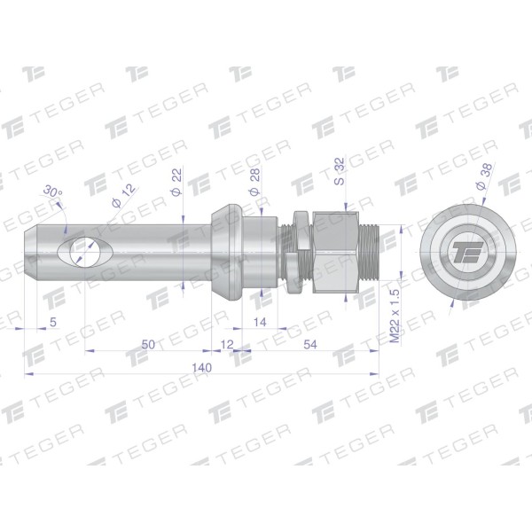 Sworzeń z gwintem T-SG22502240140.1 fi 22/50 mm | Exvi