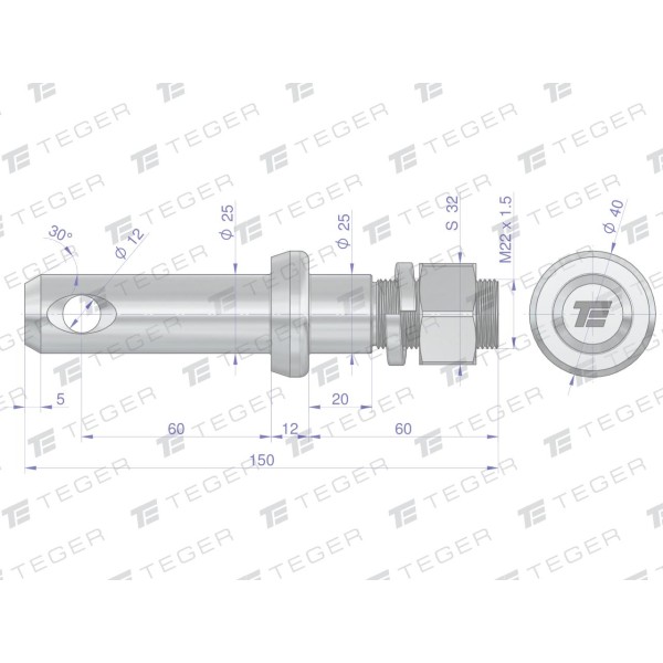 Sworzeń z gwintem T-SG25602550150 fi 25/60 mm | Exvi