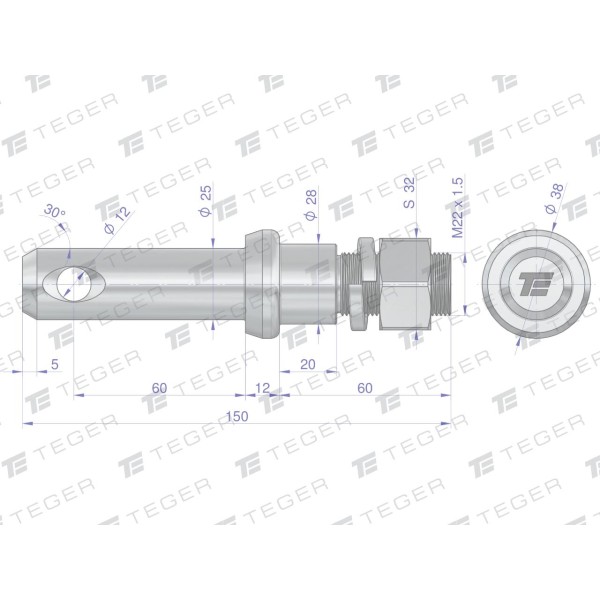 Sworzeń z gwintem T-SG25602240150 fi 25/60 mm | Exvi