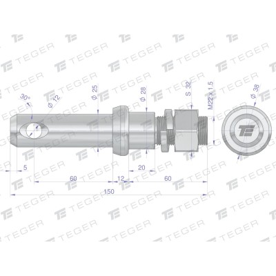 Sworzeń z gwintem T-SG25602240150 fi 25/60 mm | Exvi
