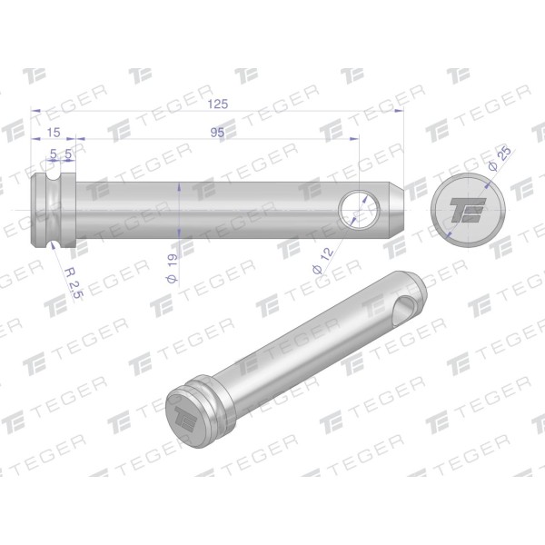 Sworzeń łącznika górnego 19x95x125 TEGER SLG1995125 | Exvi