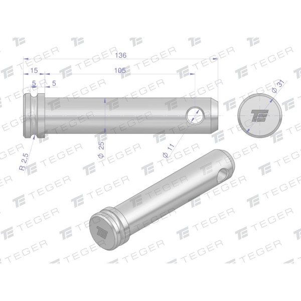 Sworzeń łącznika górnego 25x105x136 TEGER SLG25105136 | Exvi