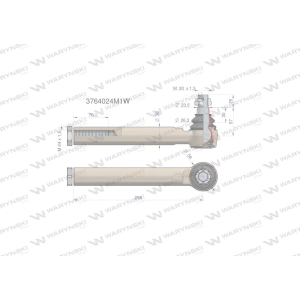 Przegub kierowniczy 258mm- M24x1,5 3764024M1W | Exvi