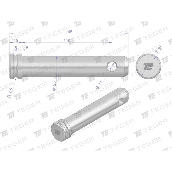 Sworzeń łącznika górnego 25x110x145 TEGER SLG25110145 | Exvi