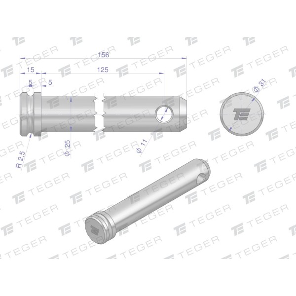 Sworzeń łącznika górnego 25x125x156 TEGER SLG25125156 | Exvi