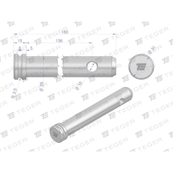 Sworzeń łącznika górnego 25x136x180 TEGER SLG25136180 | Exvi