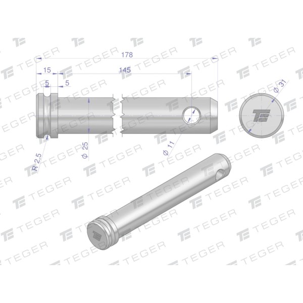 Sworzeń łącznika górnego 25x145x178 TEGER SLG25145178 | Exvi