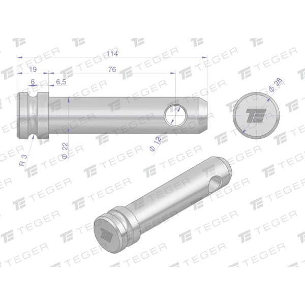 Sworzeń łącznika górnego 22x76x114 TEGER SLG2276114 | Exvi