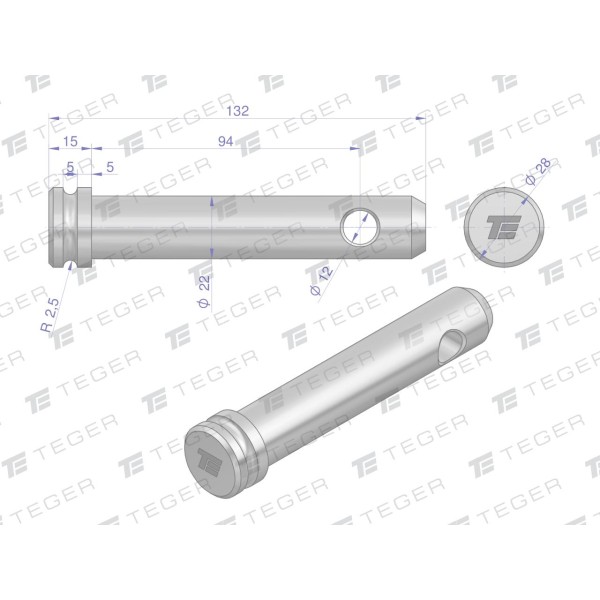 Sworzeń łącznika górnego 22x94x132 TEGER SLG2294132 | Exvi