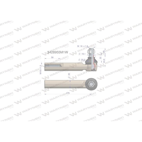 Przegub kierowniczy 175mm- M18x1,5 3428955M1W | Exvi