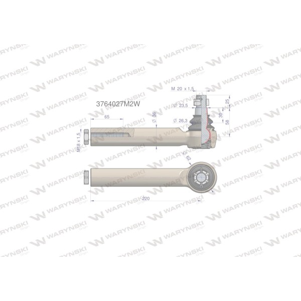 Przegub kierowniczy 220mm- M18x1,5 3764027M2W | Exvi