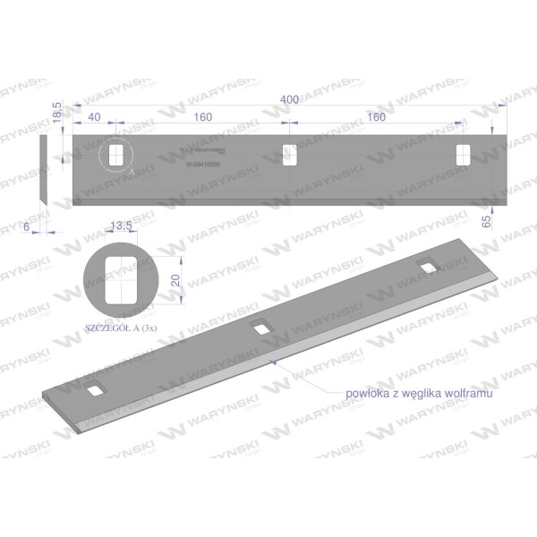 Nóż walca zrywacza napawany 400x63x6 otwory 03410000 | Exvi