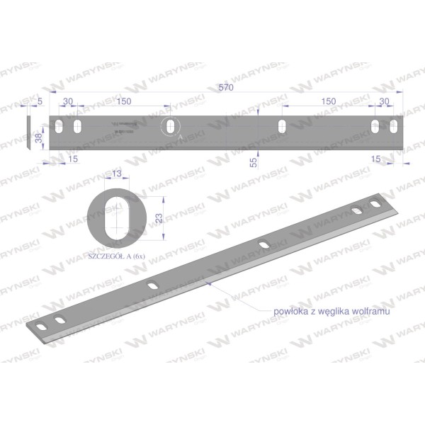 Nóż walca zrywacza napawany 570x54x5 otwory DR11030 | Exvi