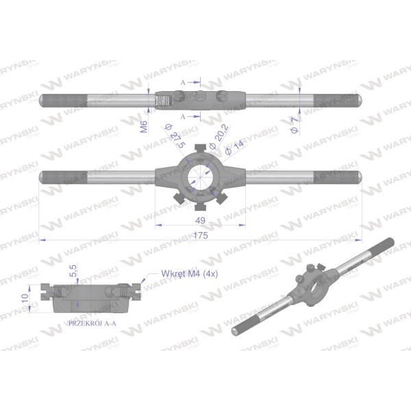 Oprawka 20x5 do narzynek ręcznych M3-M4 WMG316 | Exvi