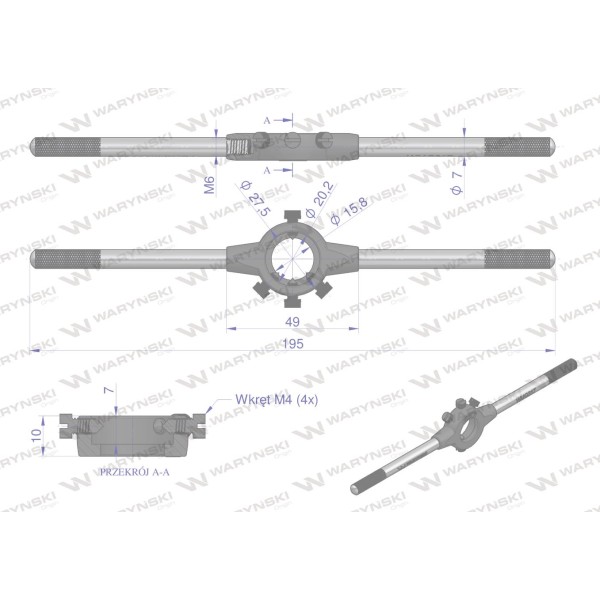 Oprawka 20x7 do narzynek ręcznych M4.5-M6 WMG317 | Exvi