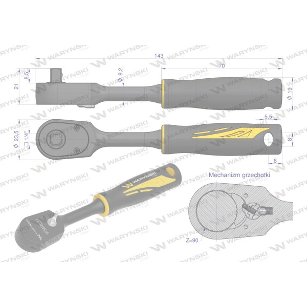 Grzechotka semihermetyczna 1/4". 90 T. WMR024 | Exvi