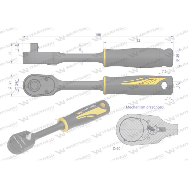 Grzechotka semihermetyczna 3/8". 90 T. WMR025 | Exvi