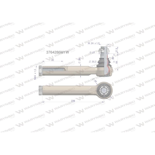 Przegub kierowniczy 238mm- M24x1,5WARYŃSKI 3764286M1W | Exvi