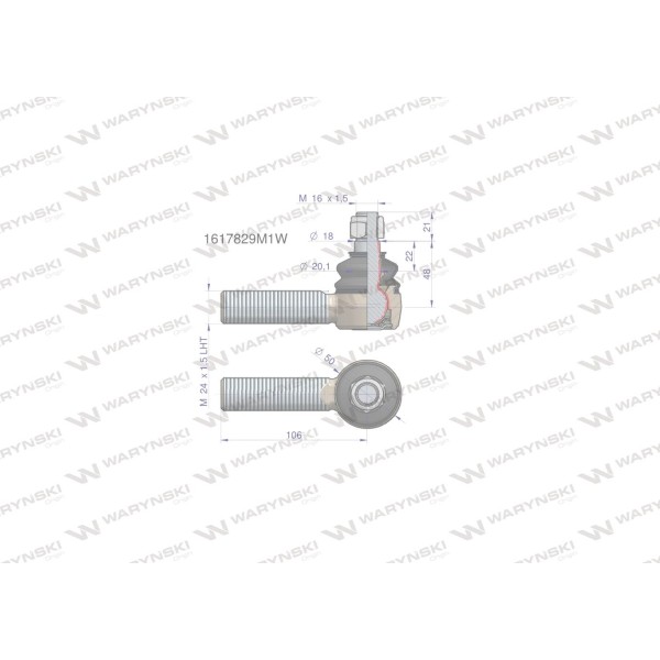 Przegub kierowniczy 106mm- M24x1,5 L 1617829M1W | Exvi