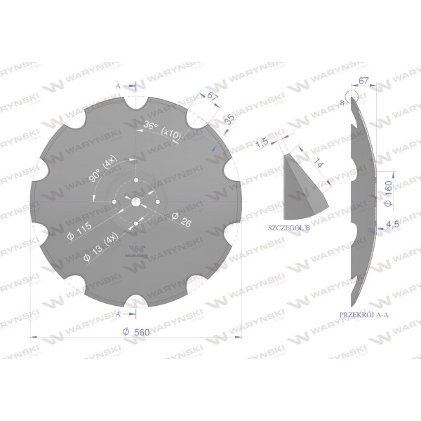 Talerz uzębiony Z-10 fi 560 mocowanie 4/115 7560245 | Exvi