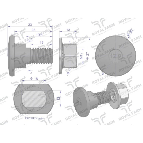 Śruba nożyka kpl. M12x33 zastosowanie RF-56115800 | Exvi