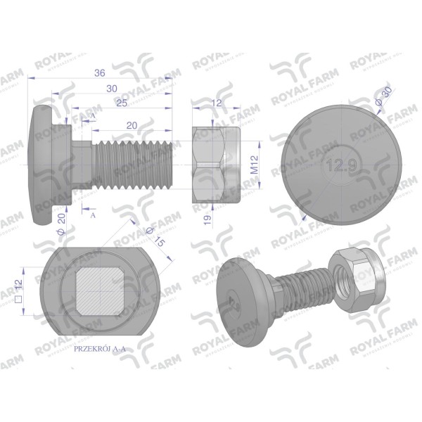 Śruba nożyka kpl. M12x35 zastosowanie RF-56403000 | Exvi