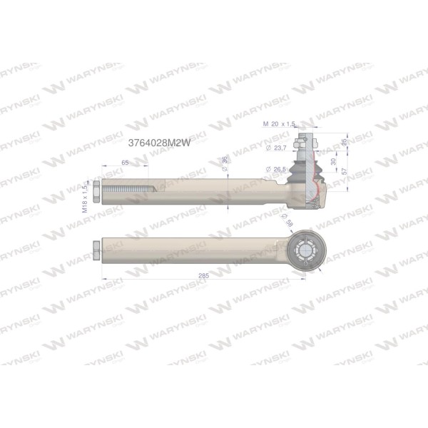 Przegub kierowniczy 285mm- M18x1,5 3764028M2W | Exvi