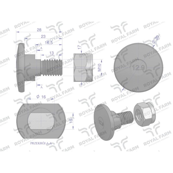 Śruba nożyka kpl. M10x28 zastosowanie RF-56210100 | Exvi