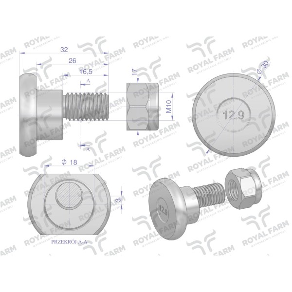 Śruba nożyka kpl. M10x32 zastosowanie RF-90081160 | Exvi